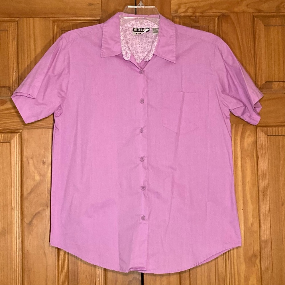 NWOT Speculation Sport Vintage 80s 90s Top Blouse Short Sleeve Pink Purple Large